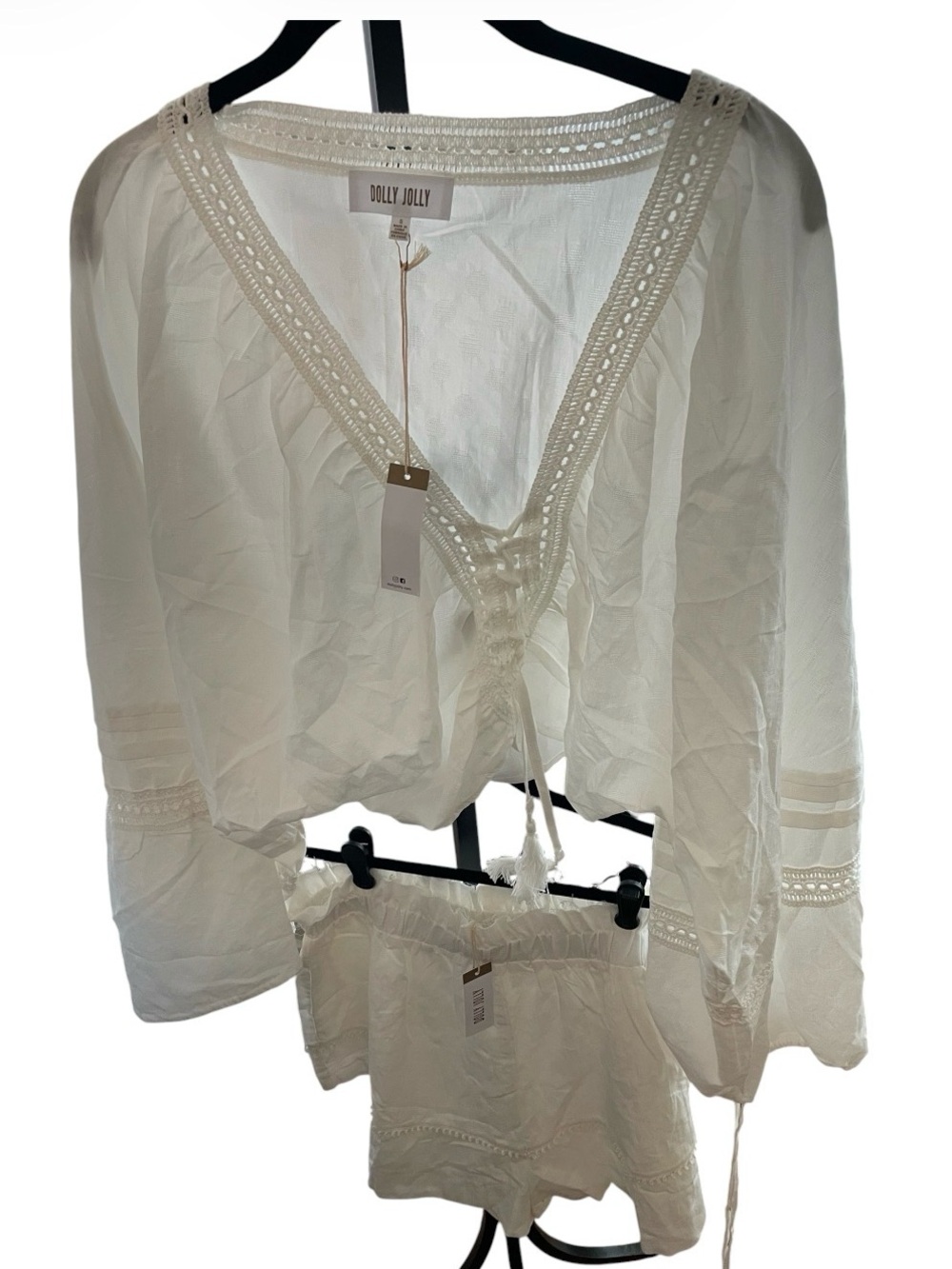 Dolly Holly - 2 piece set! Women's White Lace-Trim easy day or home wear!